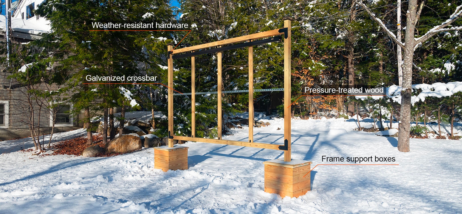 Timberline Movable Screen Frame and Wired Outdoor Movie Theater setup in the winter.